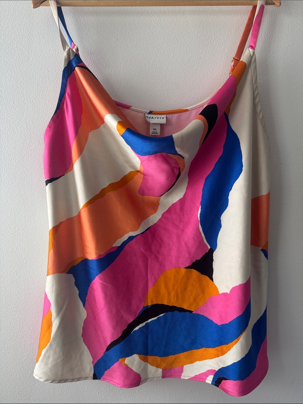 Colorblock Silk Cami - Pink & Blue Abstract XXL Women's